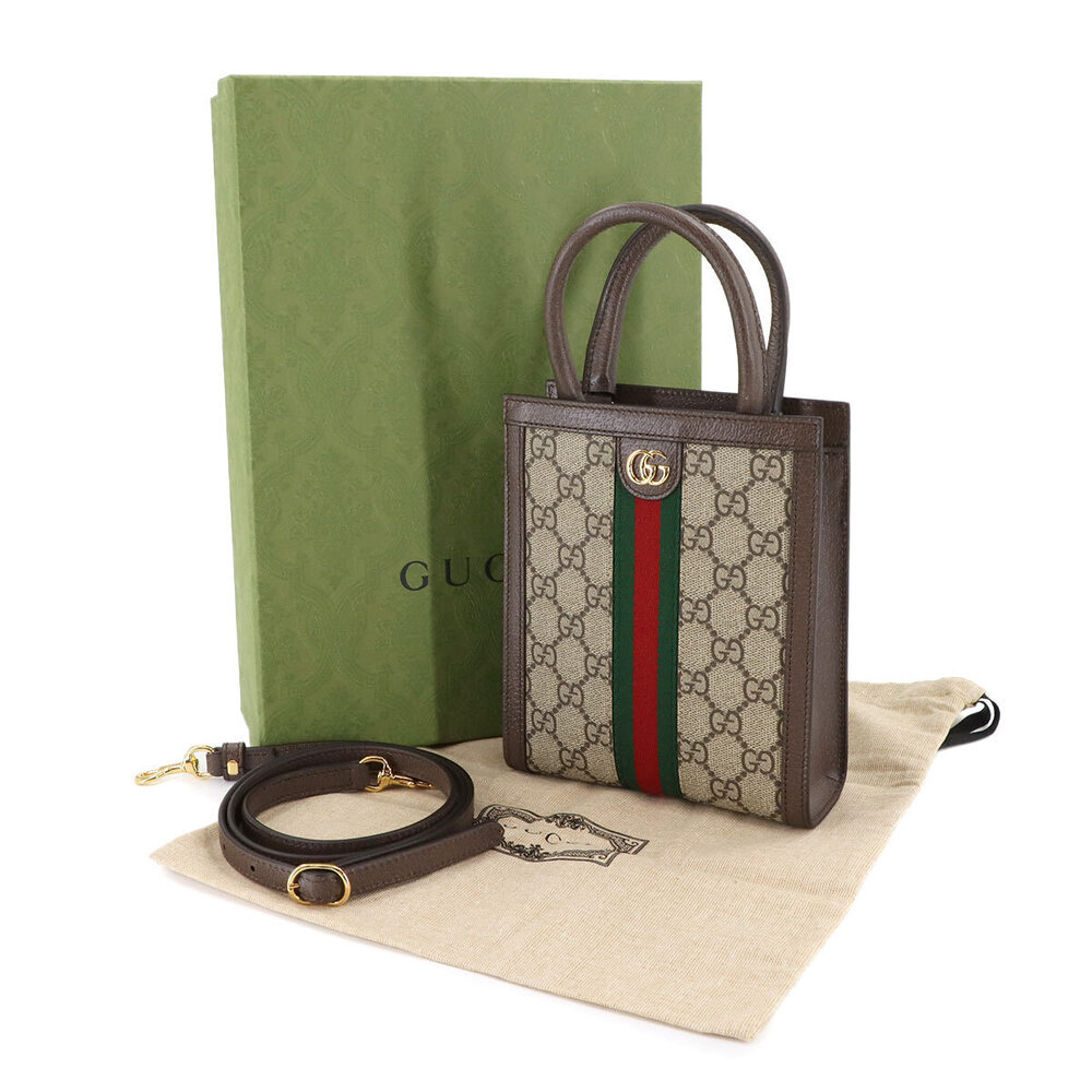 Gucci Ophidia Shoulder Bag GG Supreme Canvas Leather Beige Brown - Picture 2 of 9